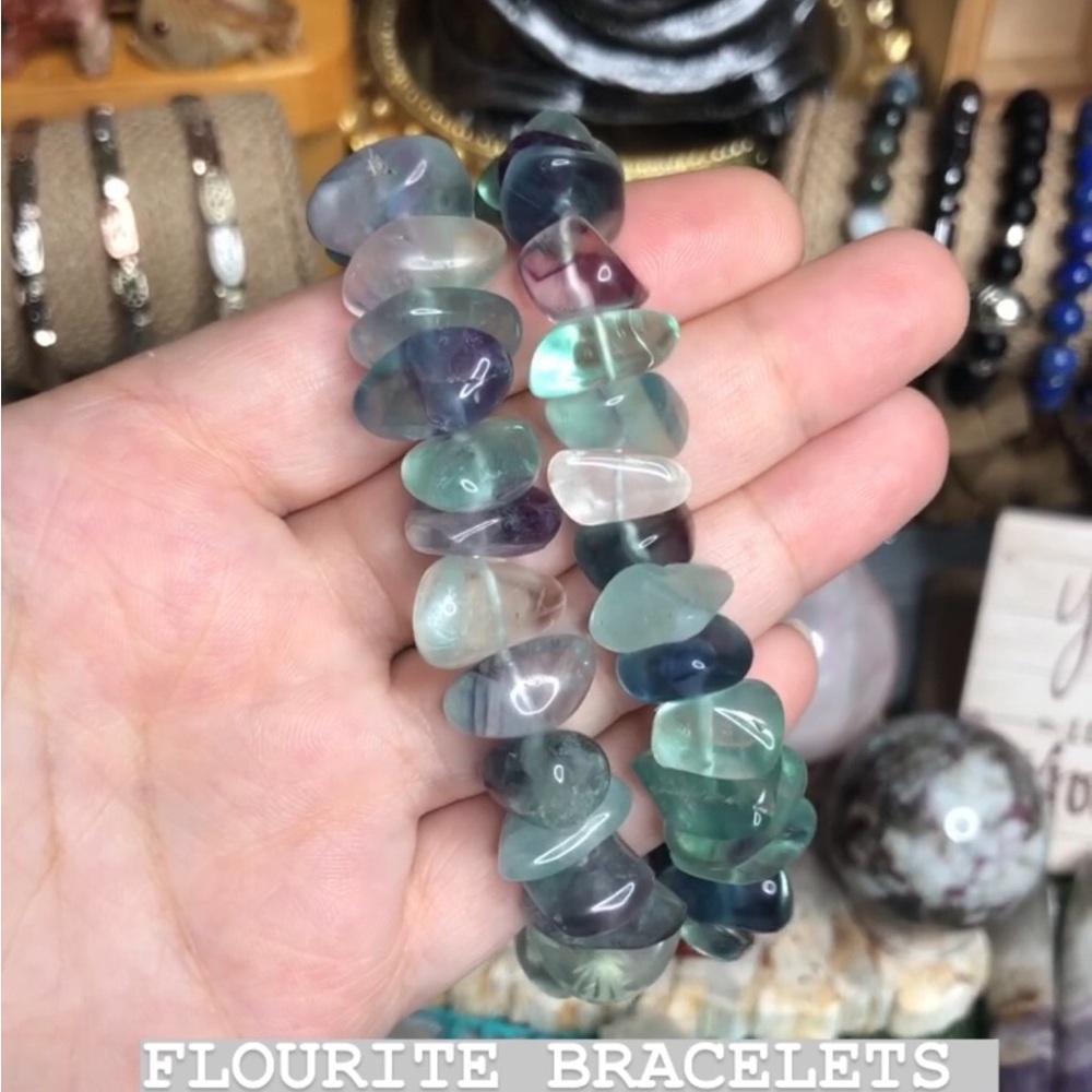 📿1 Rainbow Flourite Chip Chunk Gemstone Bracelet